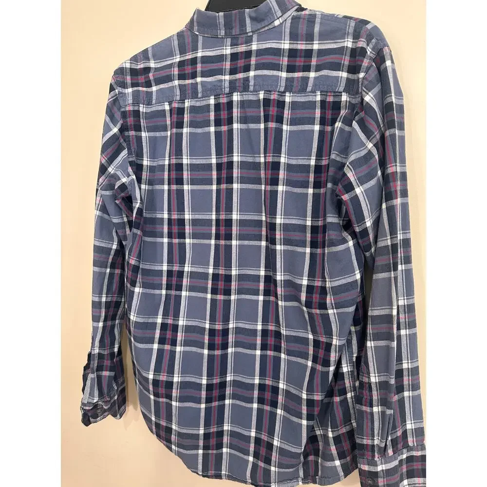 Wrangler Mens Medium Blue Plaid Button Down Shirt 100% Cotton - Picture 2 of 6